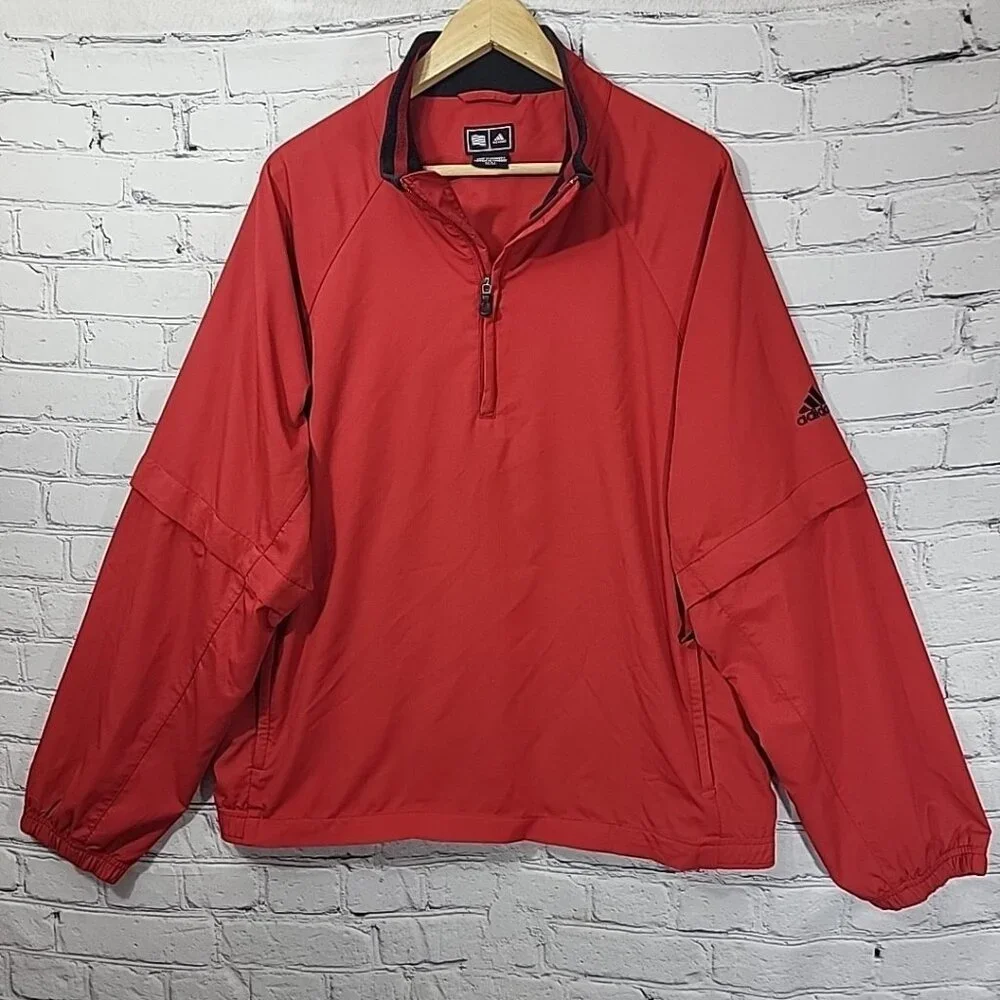 Adidas‎ ClimaProof Track Jacket Red Windbreaker Mens M Convertible Arms Pullover